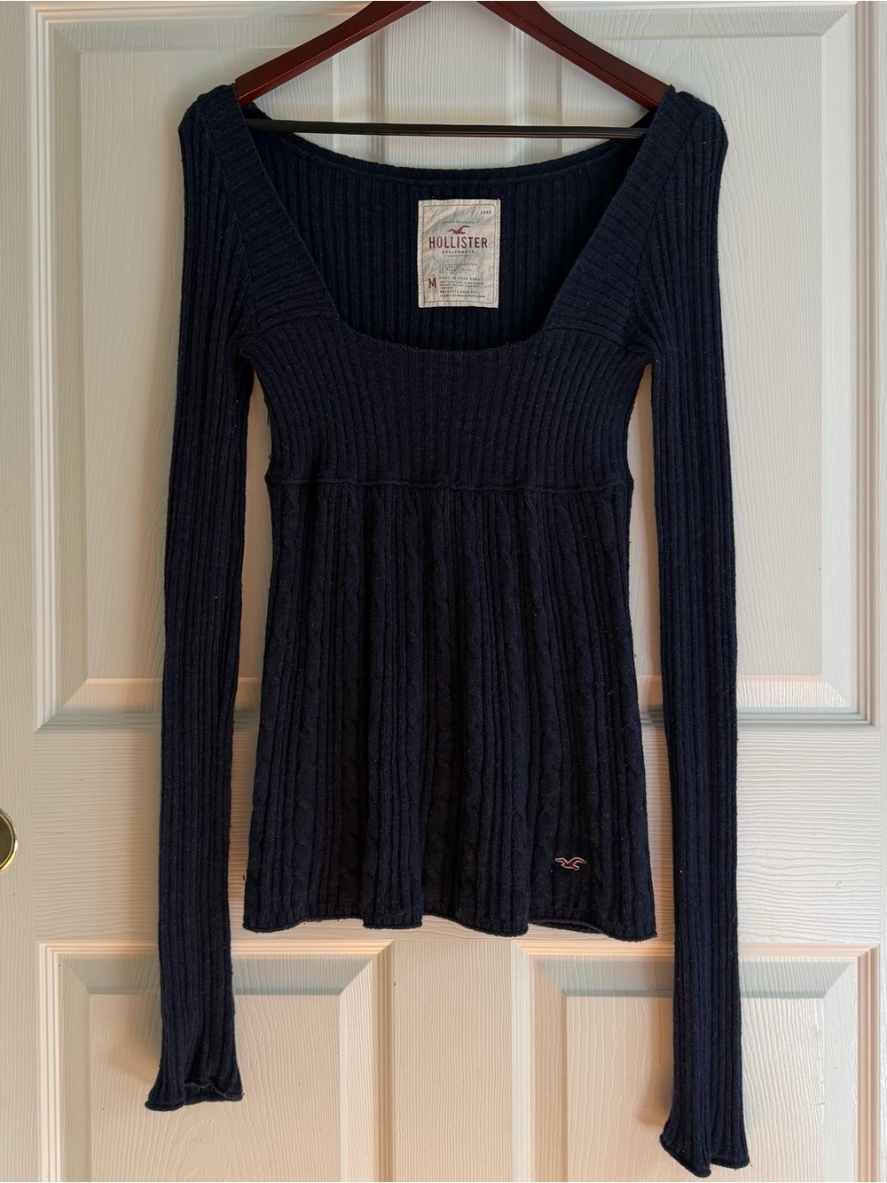 Y2k Hollister Navy Knit Long Sleeve Babydoll Top